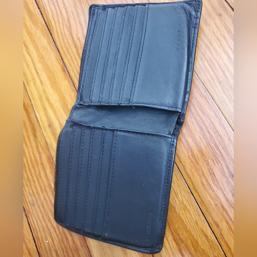 Perry Ellis Black Leather Card Holder Wallet Mens